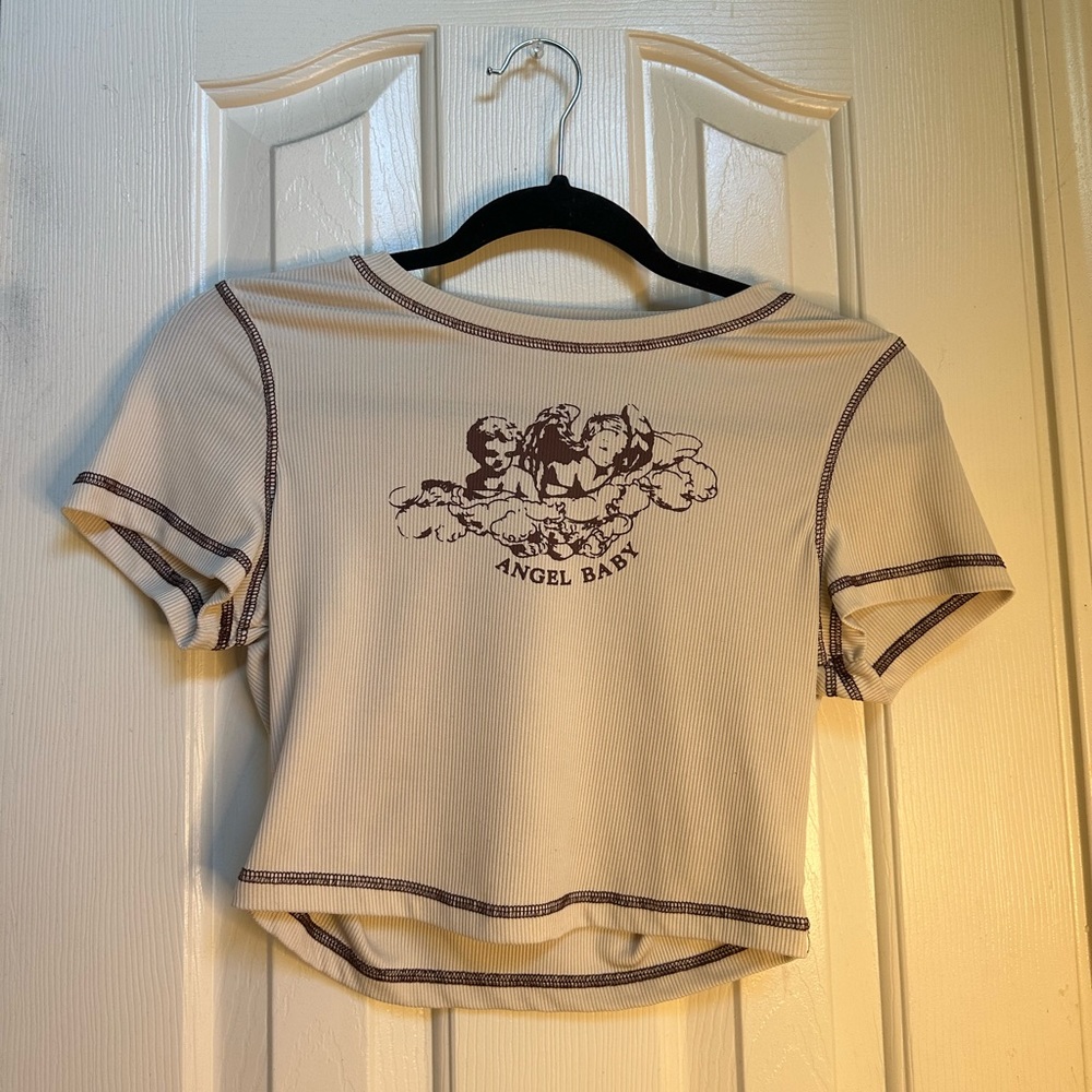 “Angel Baby” Beige Cropped Baby Tee
